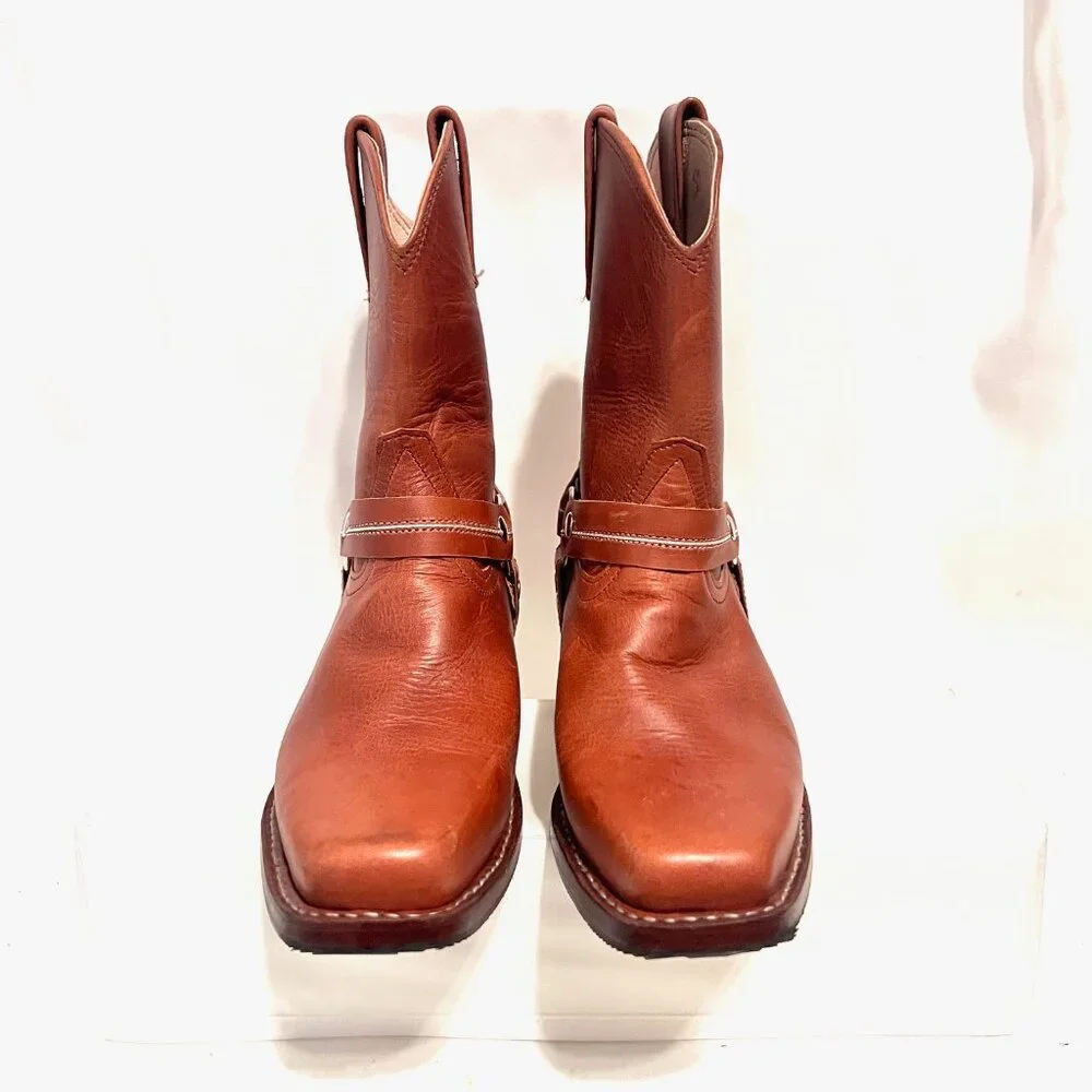 Kids Tan Leather Western Boots - Classic Pull-On Style